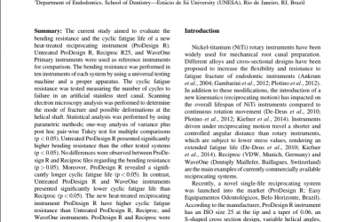 STUDY: Wiley Periodical Journal: Bending Resistance and Cyclic Fatigue of a New Heat-Treated Reciprocating Instrument