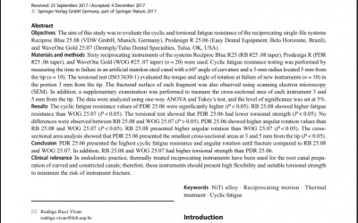 STUDY: Clinical Oral Investigations : Cyclic fatigue and torsional strength of reciprocating NiTi instruments